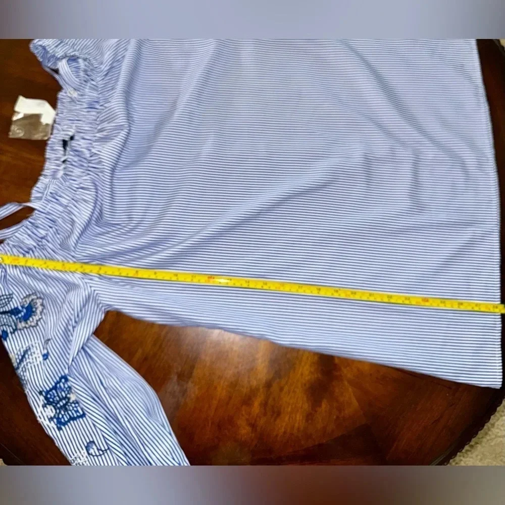 As U Wish NWT Women’s Dress Off theShoulder Blue White Stripe Embroidered- M - Picture 9 of 9